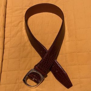 Vintage JOAN HELPERN brown Leather CALFSKIN embossed print Belt Sz M